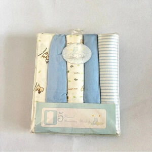 Vintage Rene Rofe Baby 5 Flannel receiving Blankets Blue Multi Bear Print